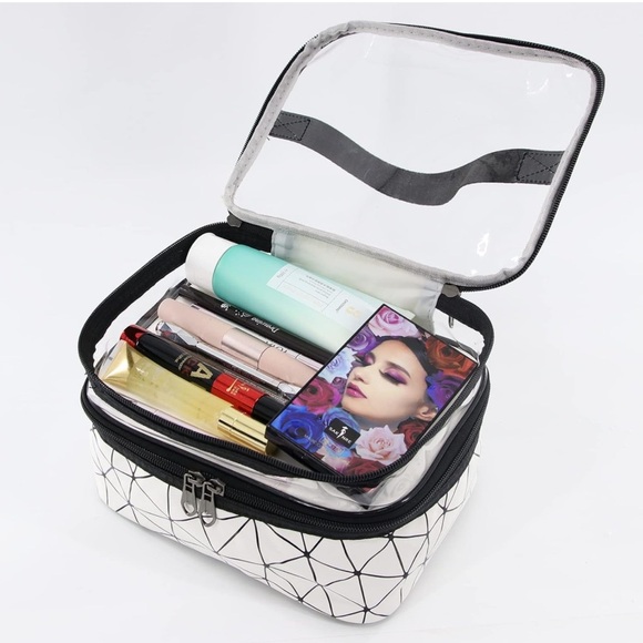Clear Makeup Bags Double layer Travel Cosmetic Cases with 1PC Comb Make up bag - Picture 6 of 6